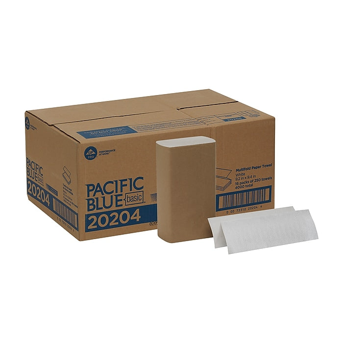 Pacific Blue Basic Multifold Paper Towels, 1-ply, 250 Sheets/Pack, 16 Packs/Carton