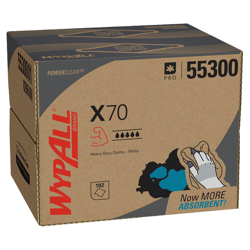 WypAll PowerClean X70 Cleaning Wipers, 11.1" x 16.8", White, 192 Sheets/Box