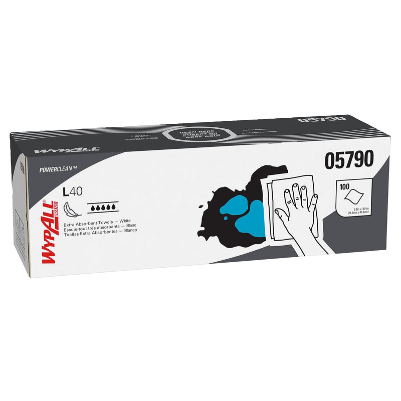 WypAll PowerClean L40 Cellulose Cleaning Wipers, 9.8" x 16.4", White, 100 Wipers/Box, 9/Carton