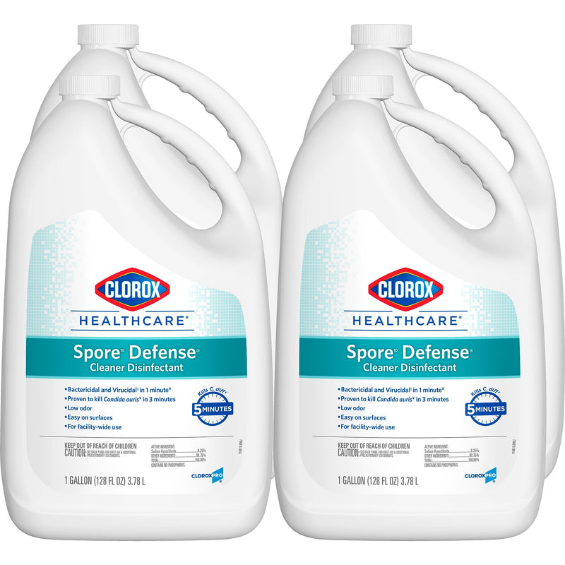 Clorox Healthcare Spore Defense Cleaner Disinfectant, Open System Refill Bottle, 128 Fl Oz, 4/Pack