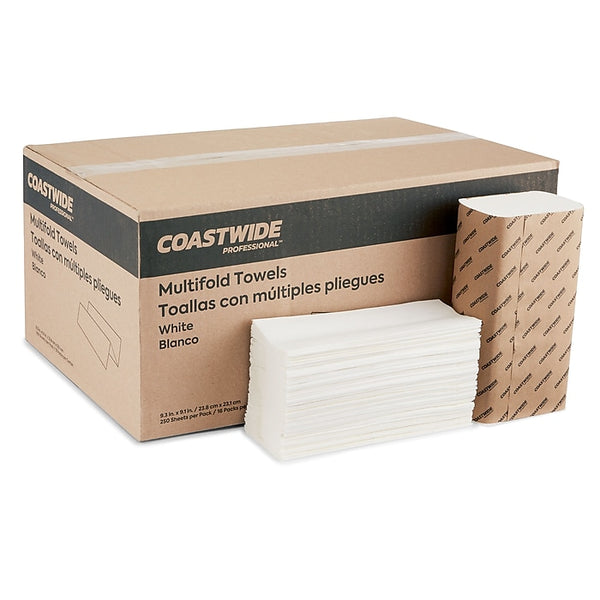 Coastwide Professional Multifold Paper Towels, 1-ply, 250 Sheets/Pack, 16 Packs/Carton, White