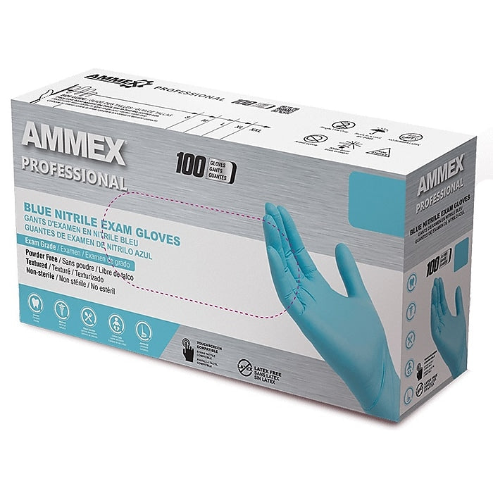 Ammex Professional Series Powder Free Nitrile Exam Gloves, Latex Free, Blue