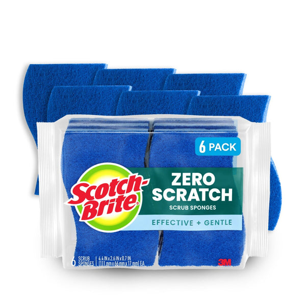 Scotch-Brite Non-Scratch Sponge With Scrubber, Blue, 6 Sponges/Pack