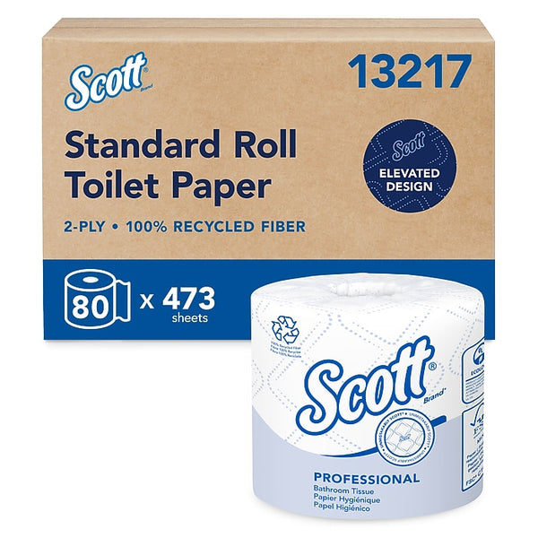 Scott Professional Recycled Toilet Paper, 2-ply, White, 473 Sheets/Roll, 80 Rolls/Carton