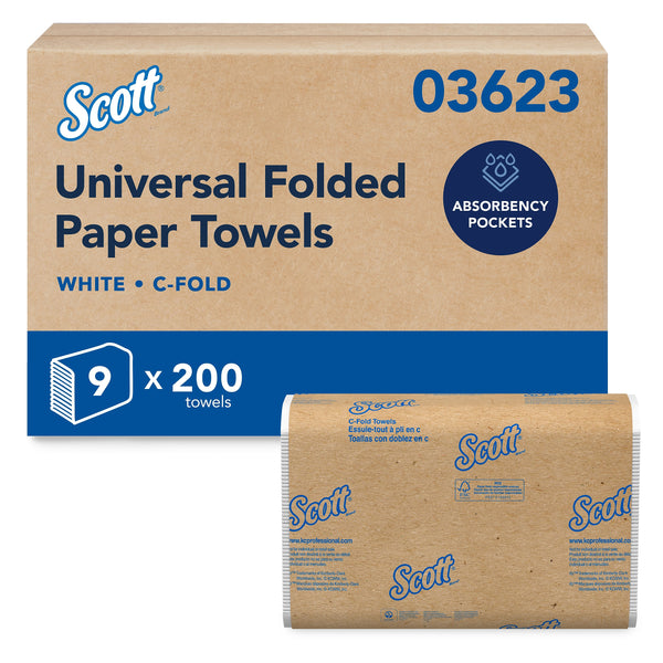 Scott Essential Recycled C-Fold Paper Towels, 1-Ply, 200 Sheets/Pack, 9 Packs/Carton