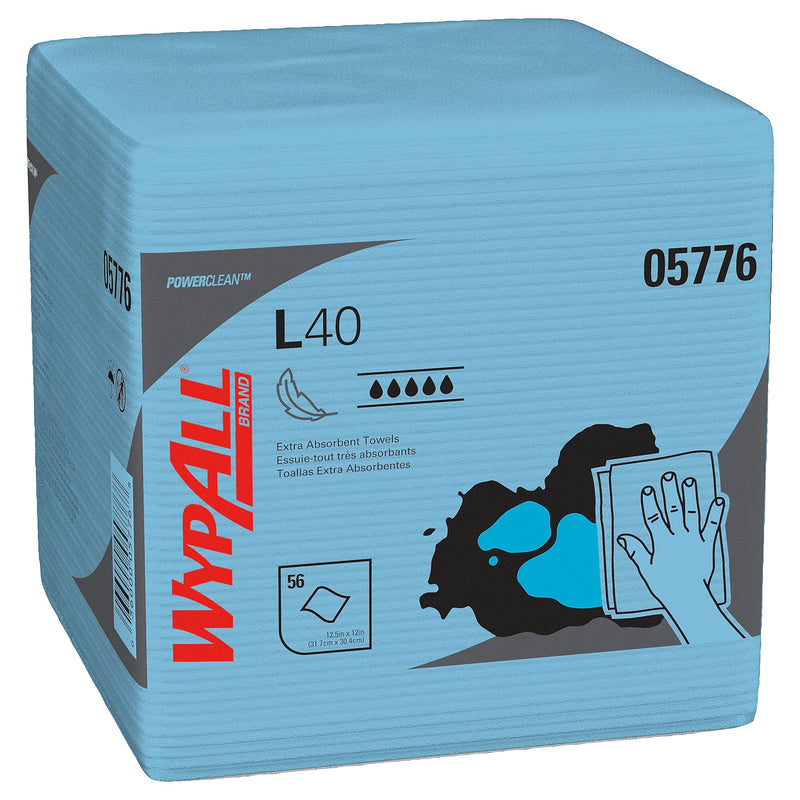 WypAll PoweClean L40 Towels, 12.5" x 12", Blue, 56 Sheets/Pack, 12 Packs/Carton