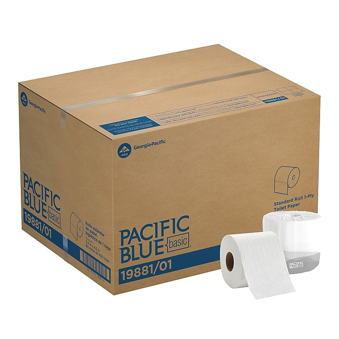 Pacific Blue Basic Toilet Paper, 1-Ply, White, 550 Sheets/Roll, 80 Rolls/Carton