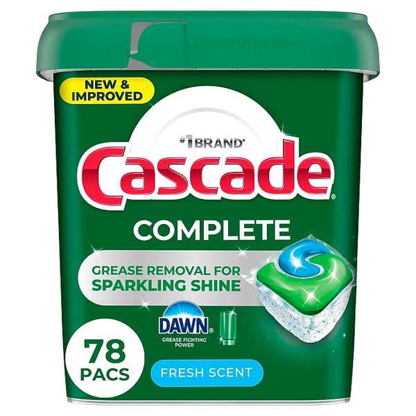 Cascade Complete ActionPacs Dishwashing Detergent Pacs, Fresh Scent, 78 Pacs/Pack