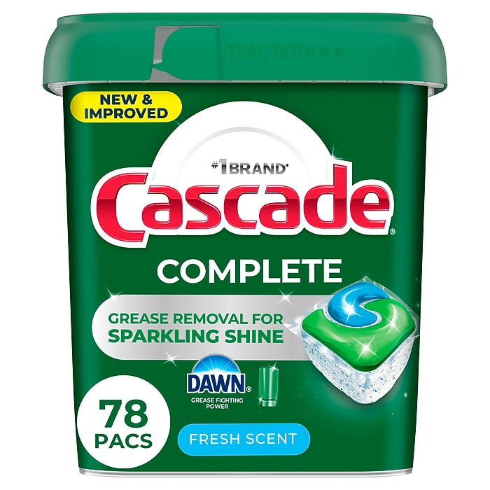 Cascade Complete ActionPacs Dishwashing Detergent Pacs, Fresh Scent, 78 Pacs/Pack