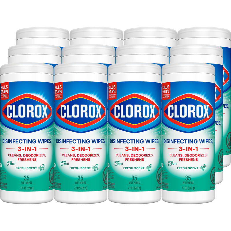 Clorox Disinfecting Wipes, Fresh Scent, 35 Wipes/Container, 12/Carton