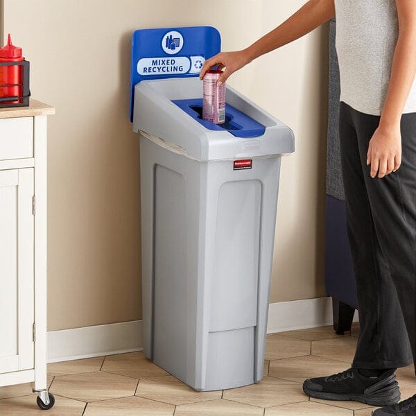 Rubbermaid Slim Jim 23 Gal 1-Stream Mixed Recycling Station Gray/Blue