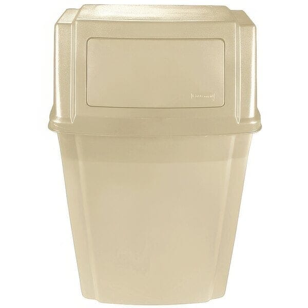 Rubbermaid Commercial Slim Jim Wall Mounted Plastic Trash Can w/Covered Top with Swing Door Lid, 15 Gallon, Beige