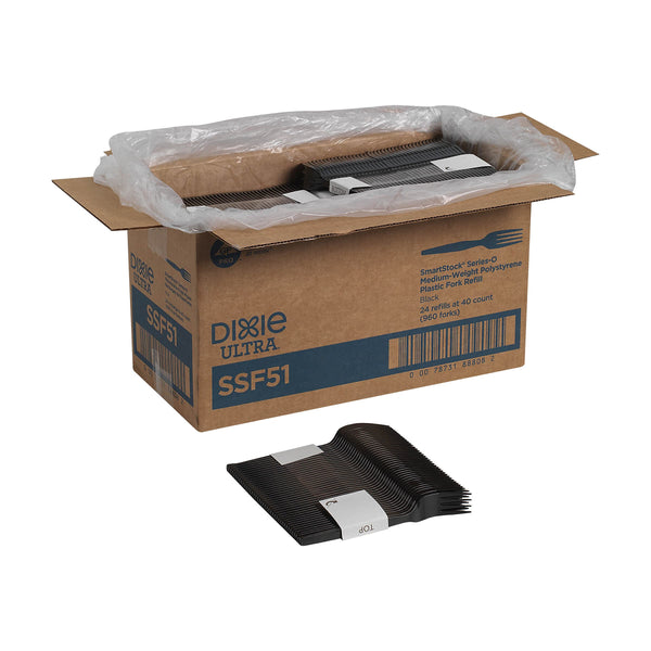 Dixie Ultra SmartStock Series-O Plastic Fork Refill, Medium-Weight, Black, 960/Carton