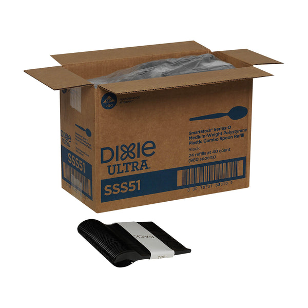 Dixie Ultra SmartStock Series-O Plastic Spoon Refill, Medium-Weight, Black, 960/Carton