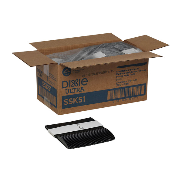 Dixie Ultra SmartStock Series-O Plastic Knife Refill, Medium-Weight, Black, 960/Carton