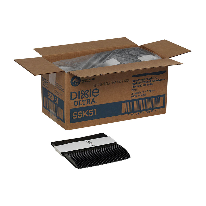 Dixie Ultra SmartStock Series-O Plastic Knife Refill, Medium-Weight, Black, 960/Carton