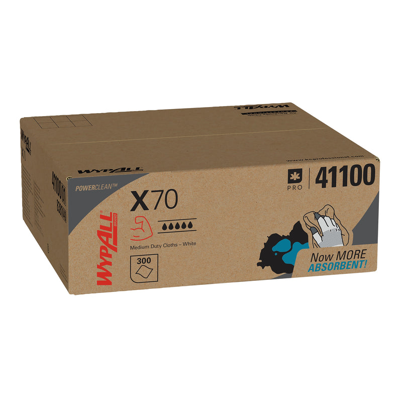 WypAll PowerClean X70 Cloths, 14.9" x 16.6", White, 300 Sheets/Box