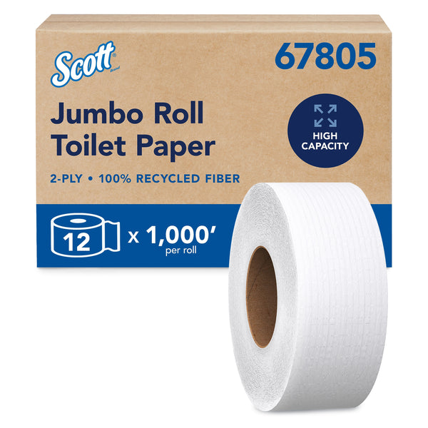 Scott Essential Recycled Jumbo Toilet Paper, 2-ply, White, 1,000 ft./Roll, 12 Rolls/Carton