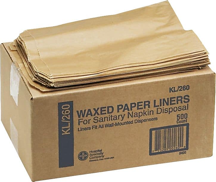 HOSPECO Wax Paper Sanitary Receptacle Liners, 10.5" X 7.5", Brown, 500 Liners/carton