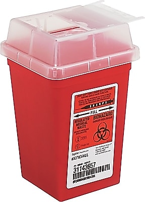 Hospeco Sharps Waste Containers, Red, 1 Quart, 6 3/4"H X 4 1/2"W X 4 1/2"D