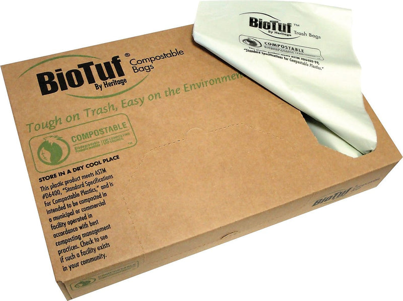 Heritage 30-32 Gallon Compostable Industrial Trash Bag, 34" X 48", Low Density, 1 Mil, Green, 100 Bags/carton (Y6848YE R01)
