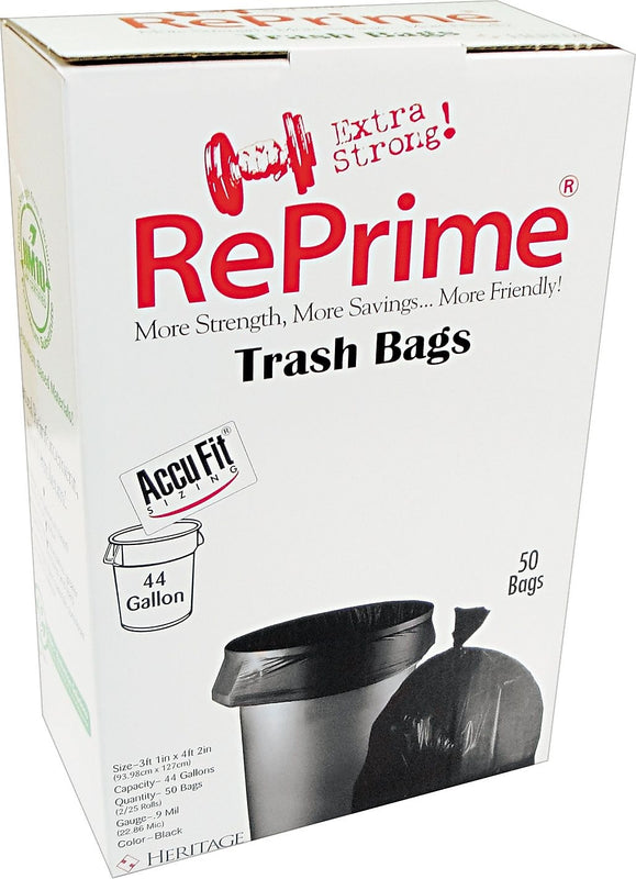 Heritage Accufit 44 Gallon Industrial Trash Bag, 37" X 50", Low Density, 0.9 Mil, Black