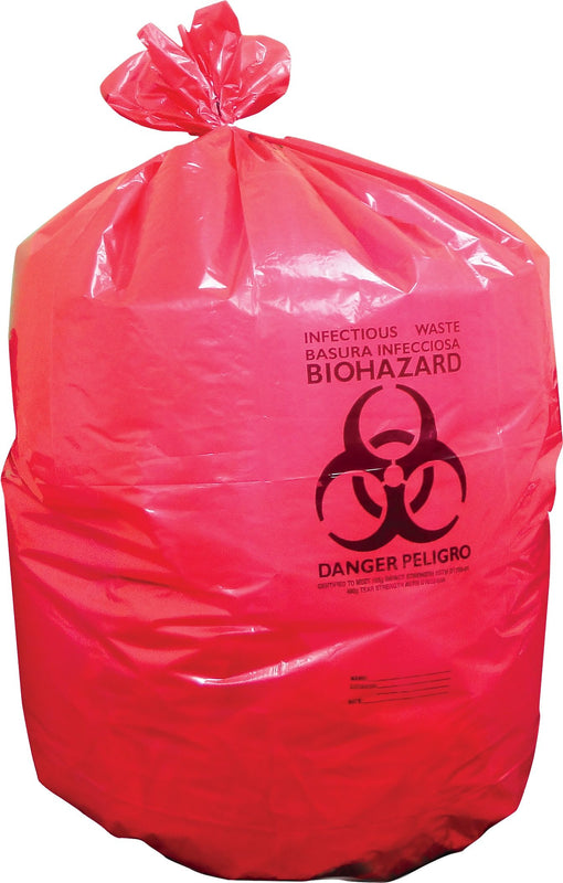 Heritage Healthcare 40-45 Gallon Printed Bags/liners, 40" X 46", Low Density, 3 Mil, Red, Pack of 75