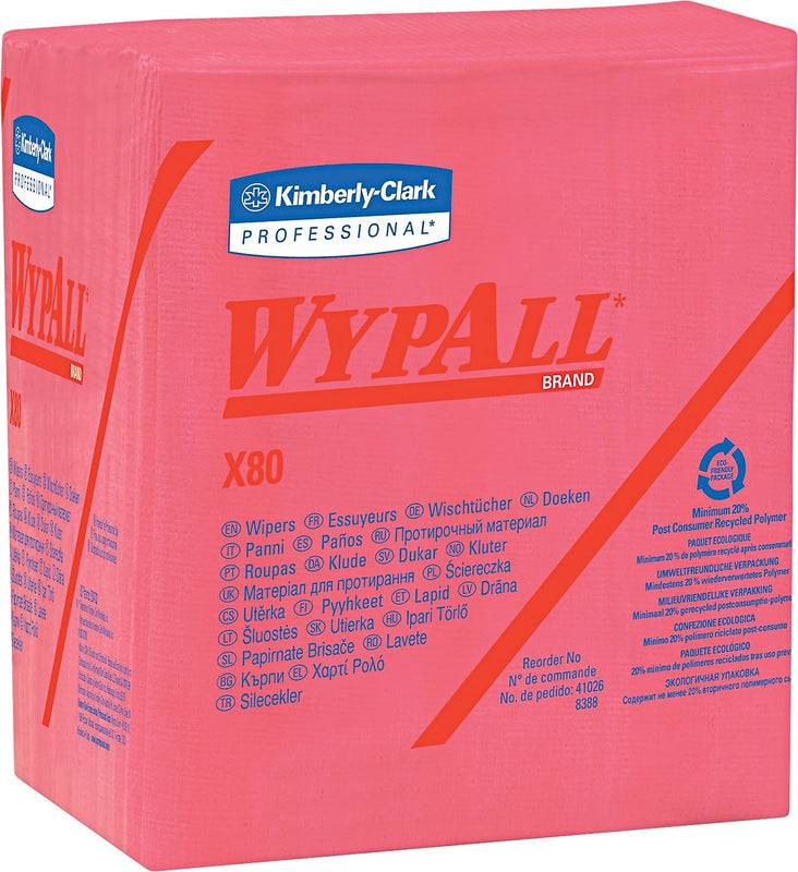 WypAll X80 Fabric Cleaning Wipers, Red, 50 Wipers/Box, 4/Carton