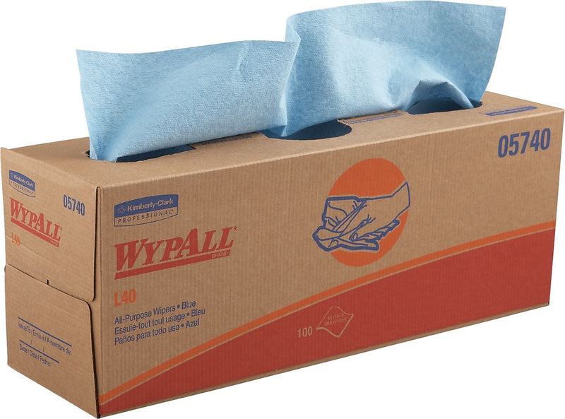 WypAll L40 Cleaning Wipers, Blue, 100 Wipers/Box, 9/Carton