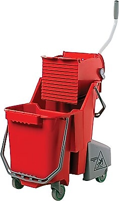 Unger Split-Compartment Bucket & Down-Press Wringer, 32-Quarts, Red