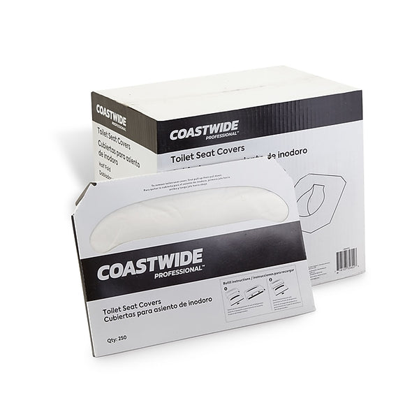 Coastwide Professional Toilet Seat Covers, 0.87" x 10.43", 250/Pack, 20 Packs/Carton