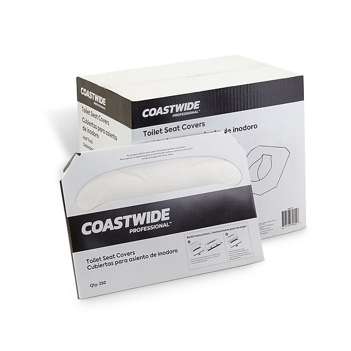 Coastwide Professional Toilet Seat Covers, 0.87" x 10.43", 250/Pack, 20 Packs/Carton