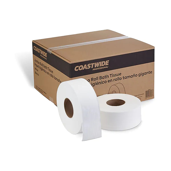 Coastwide Professional Jumbo Toilet Paper, Heavy 1-Ply, White, 1000 ft./Roll, 12 Rolls/Carton