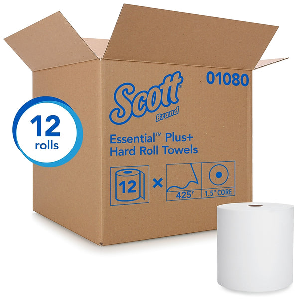 Scott Essential Hard Roll Paper Towels, White, 8" x 425 ft./Roll, 12 Rolls/Case