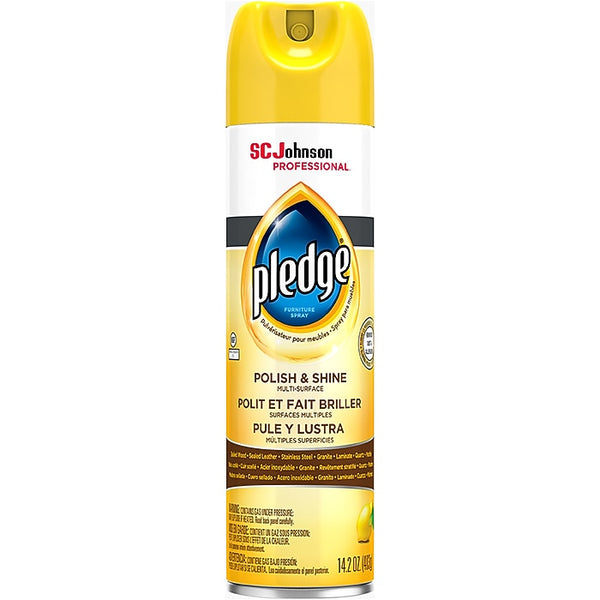 Pledge Polish & Shine Multiple-Purpose Cleaner, Lemon Clean Scent, 14.2 oz., 6/Carton