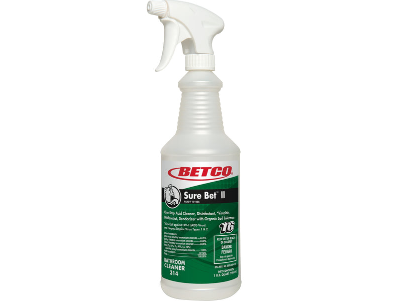 Betco Sure Bet II 32 oz. Spray Bottle with Trigger, White/Green, 12/Carton