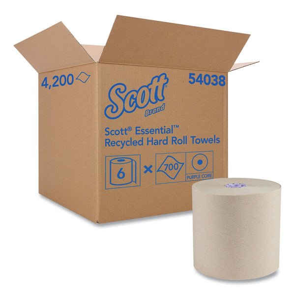Scott Essential 100% Recycled Fiber Hard Roll Towel, 1.75" Core, Brown, 8" x 700 ft., 6/Carton