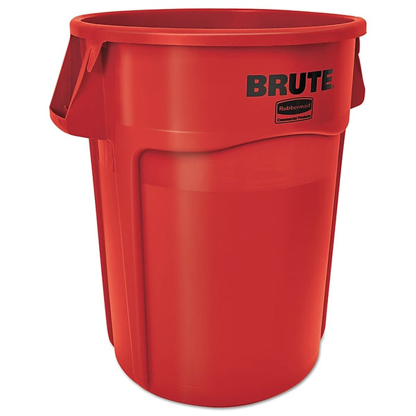 Rubbermaid® Commercial Brute Vented Trash Receptacle, Round, 44 gal, Red