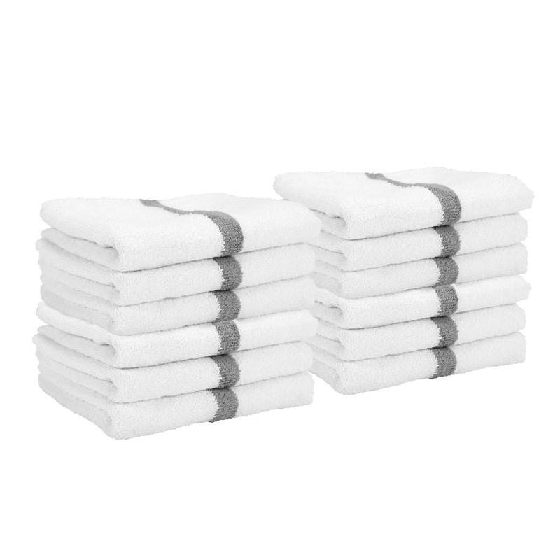 Hospeco Power Gym Hand Towels 16" X 27", Gray Stripe, 12/Pack