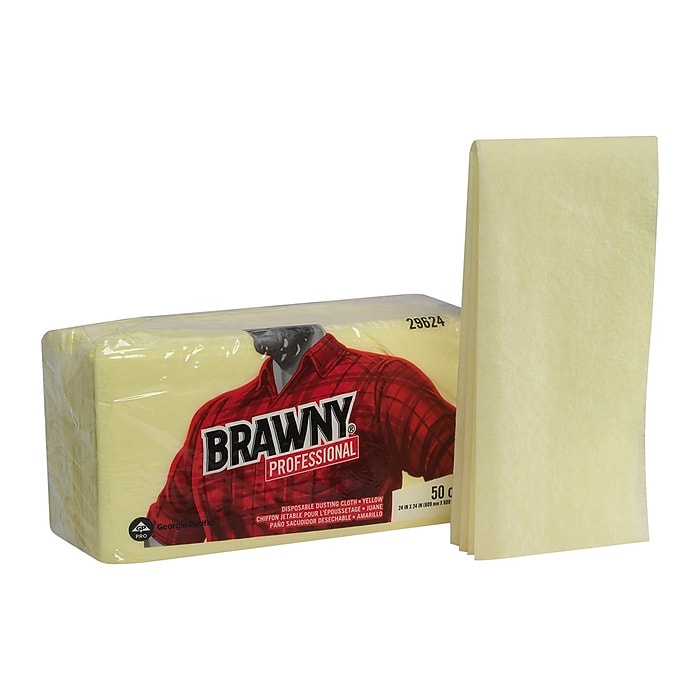 Brawny Professional Nylon Dusting Wipers, 24" x 24", Yellow, 200 Wipers/Box