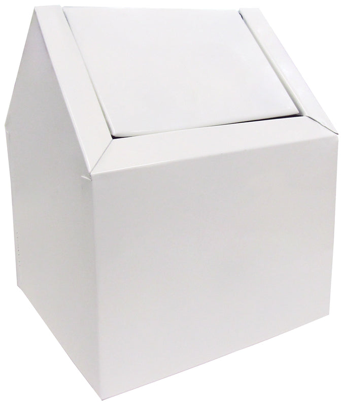 Menstrual Care Waste Receptacle, Swing Type, Double Entry, White Metal