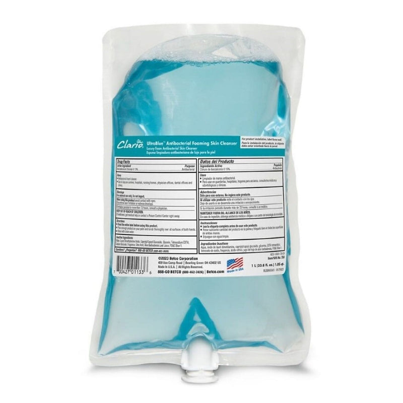 Betco UltraBlue Antibacterial Foaming Hand Soap Refill, 1000 mL, 6/Carton