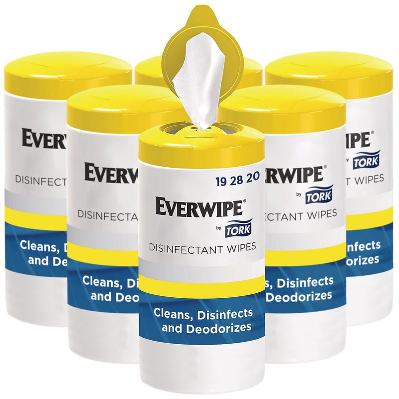 Tork Disinfecting Wipes, Lemon Scent, 75 Wipes/canister, 6/Carton