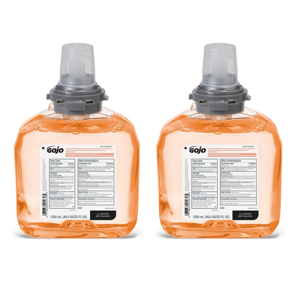 GOJO Premium Antibacterial Foaming Hand Soap Refill for TFX Dispenser, Fresh Fruit Scent, 1200 ml, 2/Carton