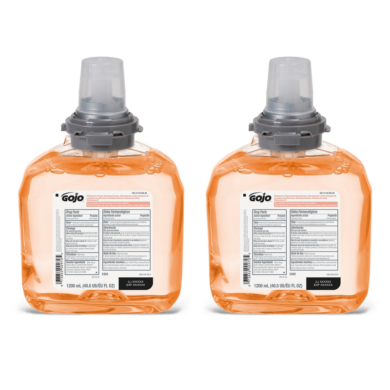 GOJO Premium Antibacterial Foaming Hand Soap Refill for TFX Dispenser, Fresh Fruit Scent, 1200 ml, 2/Carton