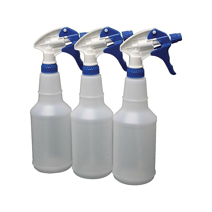 Impact 24 oz. Spray Bottle, Transparent/White/Blue, 3-Pack