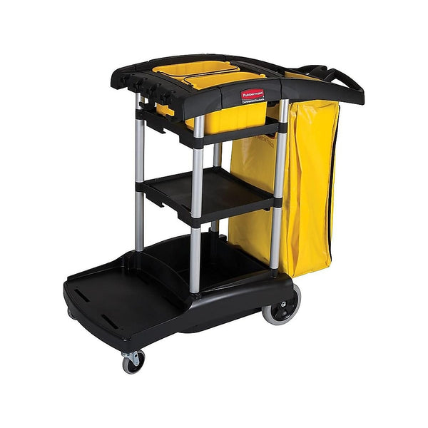 Rubbermaid Executive Janitorial Cleaning Cart, 3-Shelf, Black