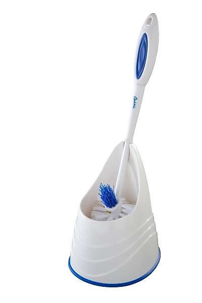 Quickie Plastic Toilet Brush with Caddy, White/Blue